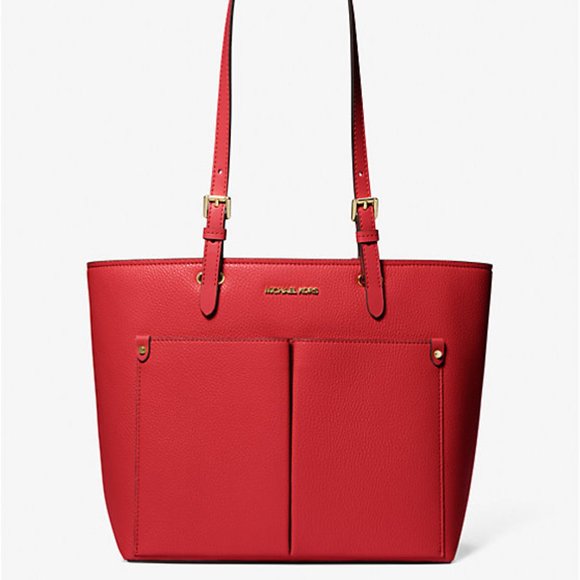 New Michael Kors Jet Set Travel Medium Double Pocket Tote Bright Red - Picture 1 of 3